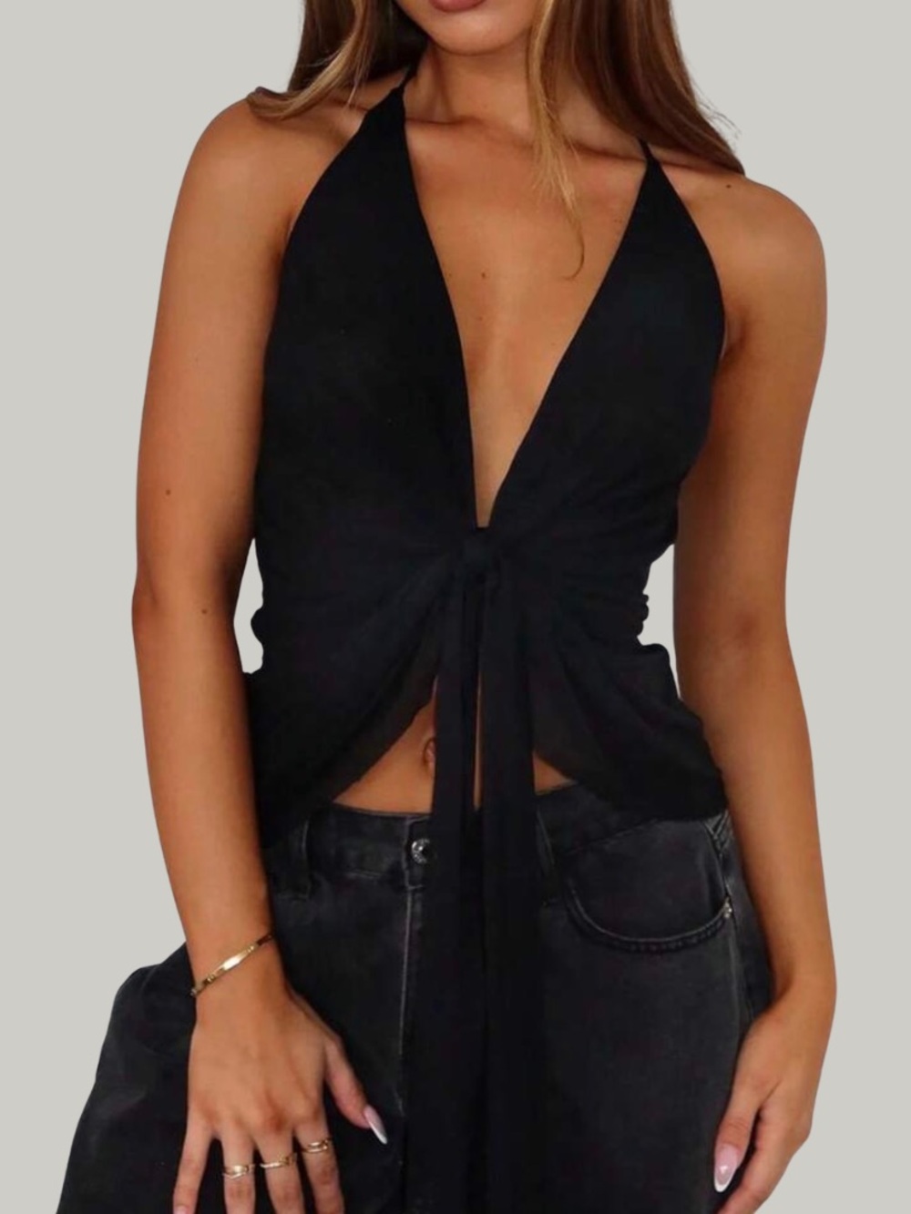 LIKE NEW Halter Tie-Front Crop Top